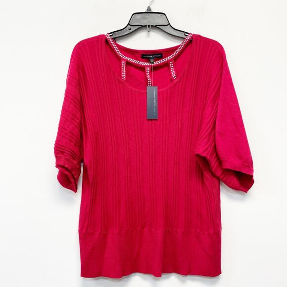 Adrienne Vittadini Red Accent Neckline Studded Details Sweater Size XL - Picture 1 of 5